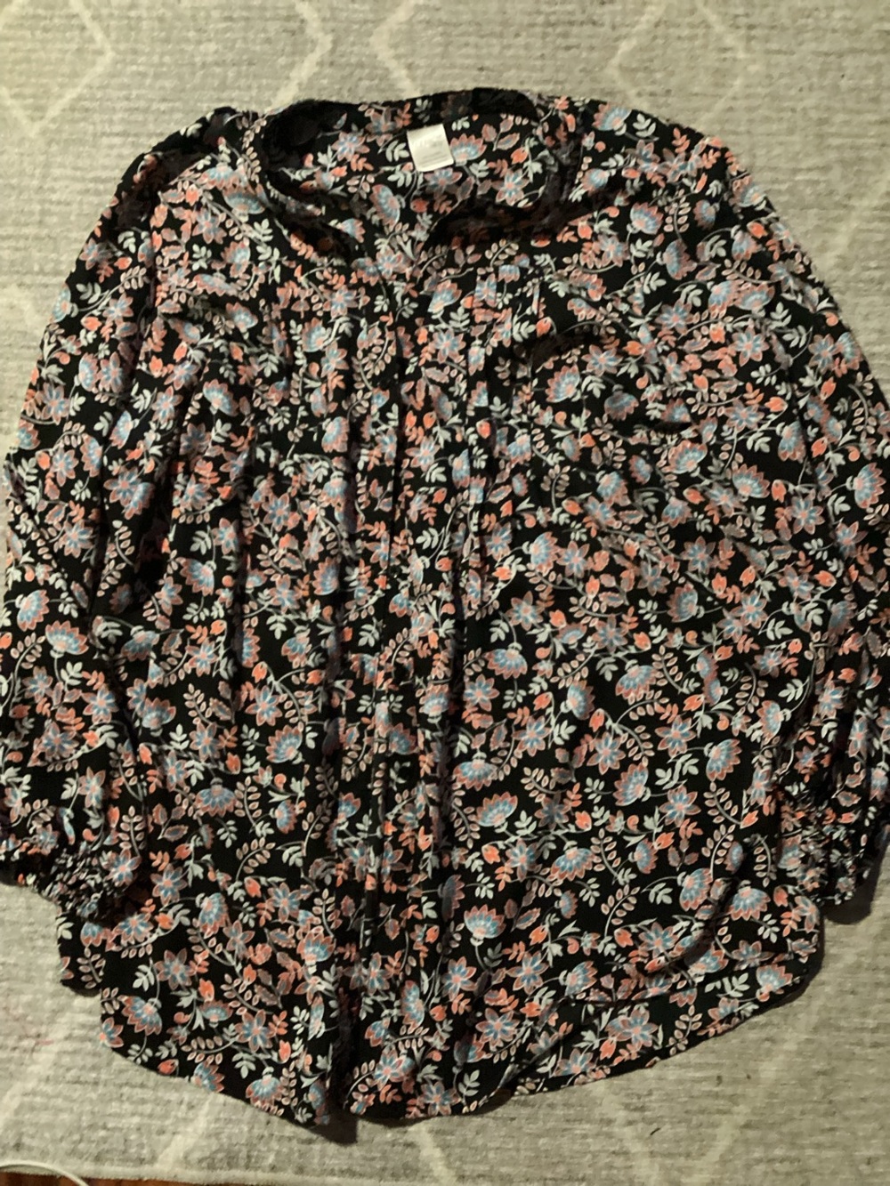 Terra & Sky Black Floral Blouse with Pink and Blue Blooms